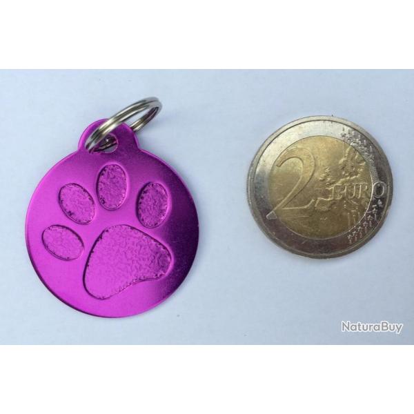 MEDAILLE Grave chien violette 32 mm "patte" en relief alu grand modle personnalisation offerte