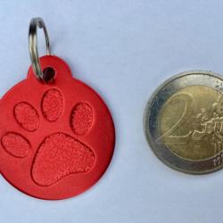 MEDAILLE Gravée chien rouge 32 mm "patte" en relief alu grand modèle personnalisation offerte