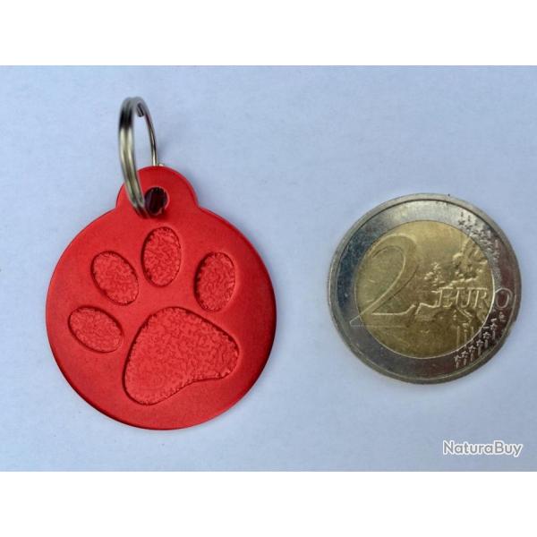 MEDAILLE Grave chien rouge 32 mm "patte" en relief alu grand modle personnalisation offerte
