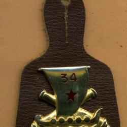Insigne 34° RA  -  34° Régiment d'Artillerie   (avec cuir)