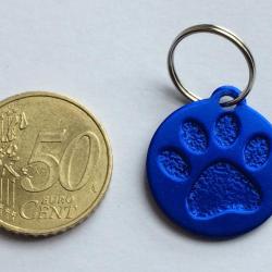 MEDAILLE Gravée chien moyen bleu 25 mm "patte" en relief alu personnalisation offerte