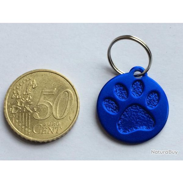 MEDAILLE Grave chien moyen bleu 25 mm "patte" en relief alu personnalisation offerte