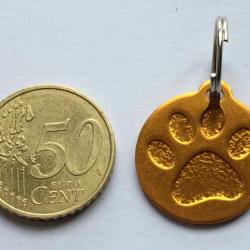 MEDAILLE Gravée chien moyen orange 25 mm "patte" en relief alu personnalisation offerte