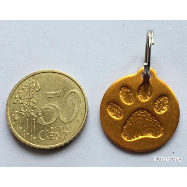 MEDAILLE Grave chien moyen orange 25 mm "patte" en relief alu personnalisation offerte