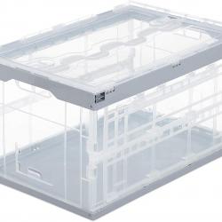 Boîte pliable couvercle caisse de rangement plastique coffre transport 60 litres gris 13_0000480_2