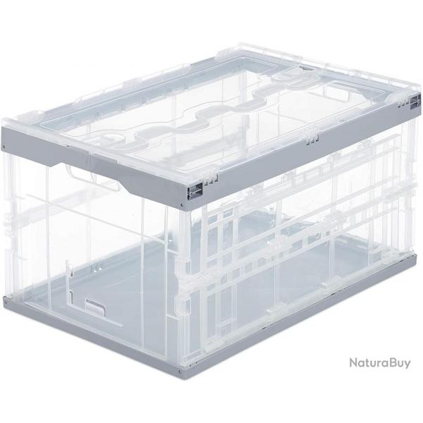 Bote pliable couvercle caisse de rangement plastique coffre transport 60 litres gris 13_0000480_2