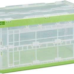 Boîte pliable couvercle caisse de rangement plastique coffre transport 60 litres vert 13_0000480