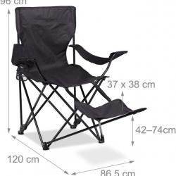 Chaise de camping pliante fauteuil pliable pêche repose-pieds noir 13_0000673