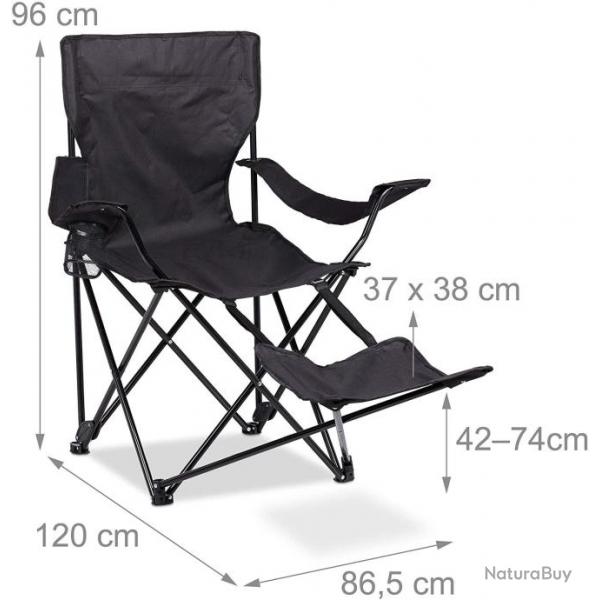 Chaise de camping pliante fauteuil pliable pche repose-pieds noir 13_0000673