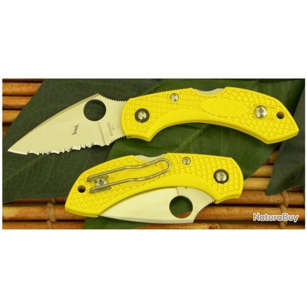 Couteau Spyderco Dragonfly 2 Yellow Lame Acier H-1 Serrated Made In Japan SC28SYL2