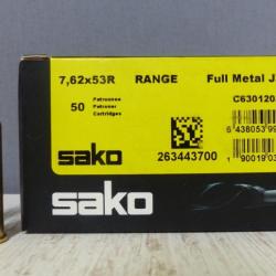 50 Munitions Sako / 7,62x53 R (123gr FMJ) / Boite de 50 / (Mosin Nagant Finlandais)