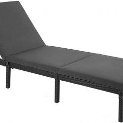 Chaise longue bain de soleil transat de relaxation avec matelas de 5 cm surface tissée inclinable 5