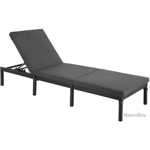 Chaise longue bain de soleil transat de relaxation avec matelas de 5 cm surface tisse inclinable 5