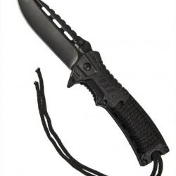 Couteau One-Hand Paracord Avec Silex Noir