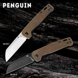 Couteau QSP Knife Penguin Brass Lame Acier D2 Black Manche Laiton Linerlock Clip QS130G