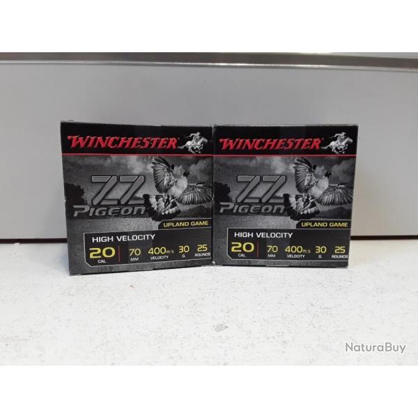 6315 LOT DE 50 CARTOUCHES WINCHESTER ZZ PIGEONS PLOMB N 7.5  CAL20  CH 70 NEUF