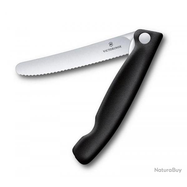 Couteau office pliant "SwissClassic", Couleur noir, Lame dentele [Victorinox]