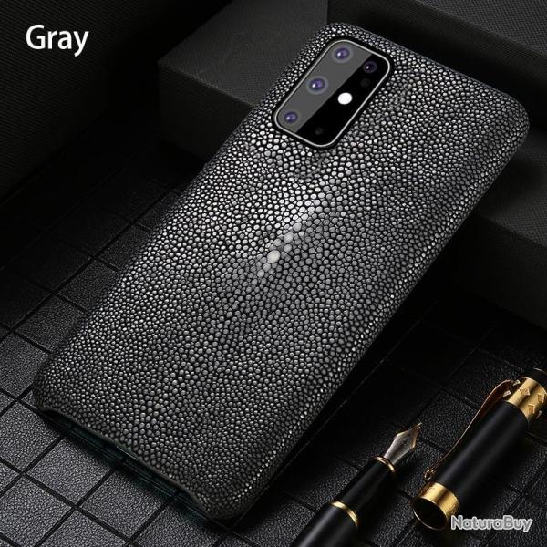 Coque pour Samsung Cuir Raie Galuchat, Couleur: Gris, Smartphone: Galaxy S21