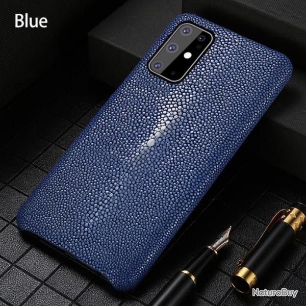 Coque pour Samsung Cuir Raie Galuchat, Couleur: Bleu, Smartphone: Galaxy A70