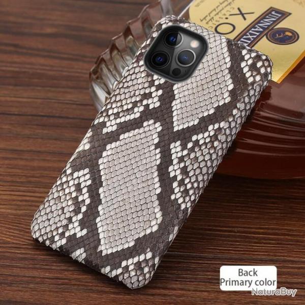 Coque Serpent Python Veritable pour iPhone, Couleur: Dos Naturel, Smartphone: iPhone 12