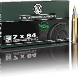 Munitions RWS calibre 7x64 Evolution Green 127gr - 8.2g x20