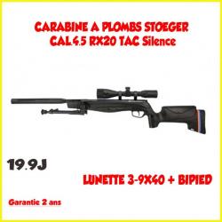 CARABINE A PLOMBS STOEGER CAL.4.5 RX20 TAC SUPPRESSOR19.9J + LUNETTE 3-9X40 + BIPIED