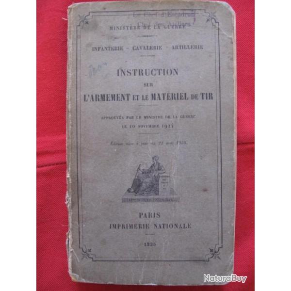 MANUEL Militaire : Instruction sur l' ARMEMENT et le MATERIEL de TIR 1935