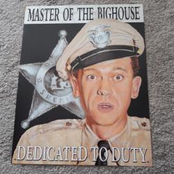 PLAQUE METAL VINTAGE "MASTER OF THE BIGHOUSE"