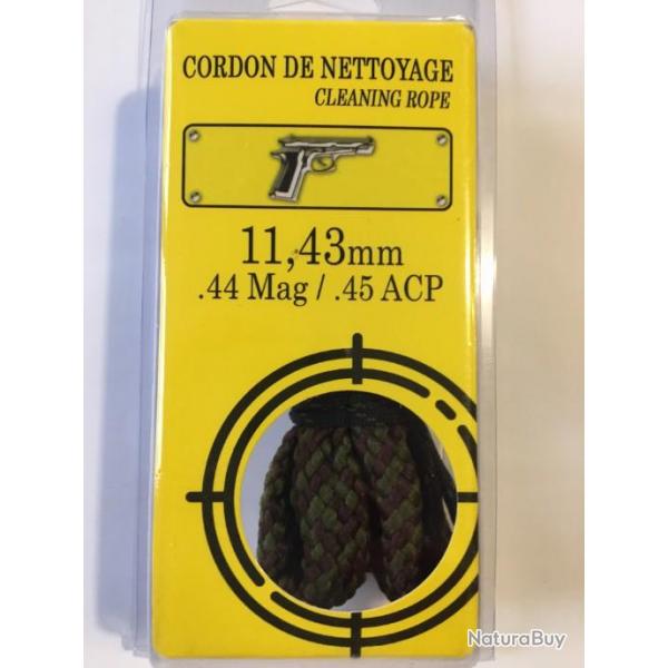Cordon de nettoyage PISTEURS Calibre 11,43 mm (Pistolet et revolver calibre 44 Mag,45 ACP)