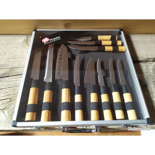 PRADEL EXCELLENCE THIERS VALISE 5 COUTEAUX / 6 STEAKS MANCHE BAMBOU n