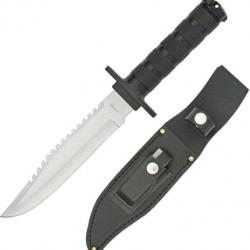CN210681BK Couteau de Survie Style Rambo Lame Acier Inox Kit de Survie Etui avec pierre à affuter -