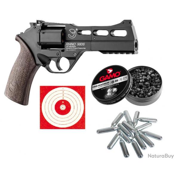 Revolver Chiappa Rhino 50 DS Cal 4.5mm CO2 - 3.5 Joules + 250 Plombs Gamo Magnum + 5 CO2 +10 Cibles
