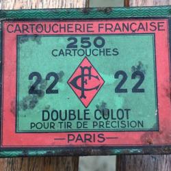 boite vide en métal de 22 double culot cartoucherie française paris ( cartouche munition)