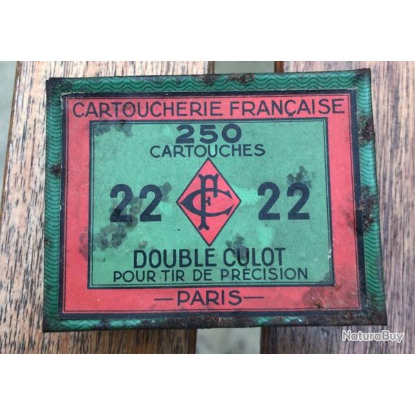 boite vide en mtal de 22 double culot cartoucherie franaise paris ( cartouche munition)