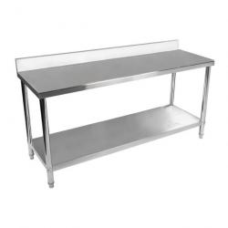 Table de travail cuisine professionnelle acier inox 200 x 60 cm avec dosseret 14_0003660