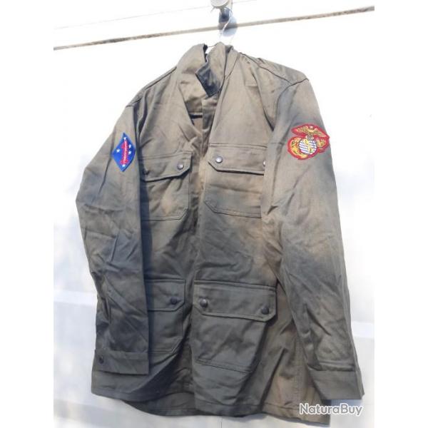 VESTE OLIVE TYPE F1 GUADALCANAL + LOGO MARINE CORPS.