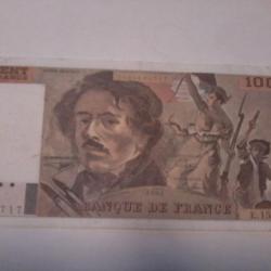 Billet fauté de 100 francs Delacroix fait 8,5 X1 6,4 cm au lieu de 8,5 X 16 cm TTB de 1990 N°E157