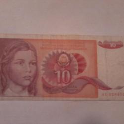 billet yougoslave de 10 dinara 1990 N°AE9048553