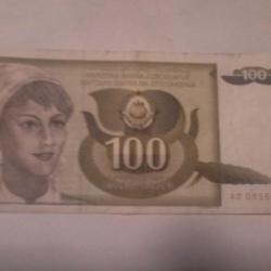billet yougoslave de 100 dinara 1991 N°AD0356782