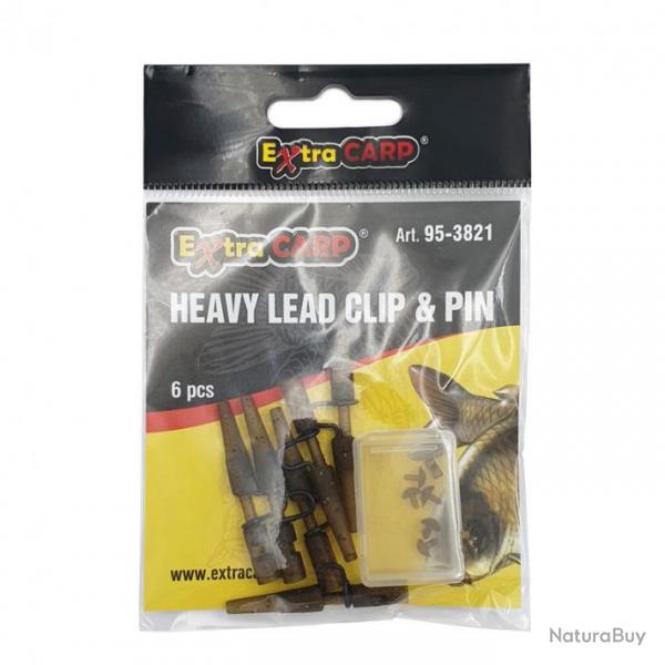 Camou Heavy Lead Clip & Pin Extra Carp par 6
