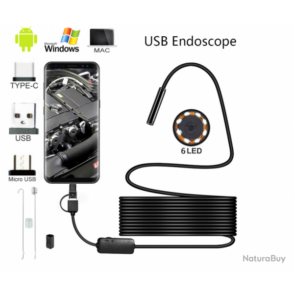 Endoscope USB avec TYPE C 5.5mm cable flexible longueur 1m