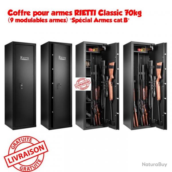 Coffre pour armes RIETTI Classic 70kg (9 modulables armes) "Spcial Armes cat.B"