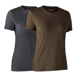 Lot de 2 t-shirts basiques femmes gris/marron Deerhunter