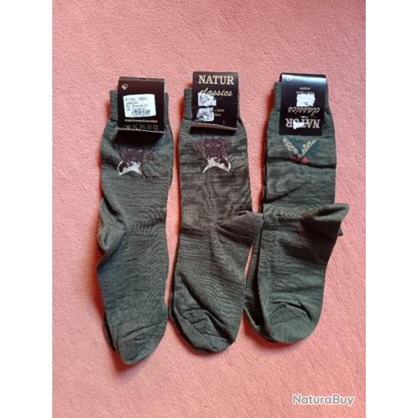 LOT DE 3 CHAUSSETTES VERTES AVEC DECOR CHASSE POINTURE 39/40