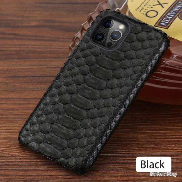 Coque Serpent Python Veritable pour iPhone, Couleur: Noir, Smartphone: iPhone 12 Mini