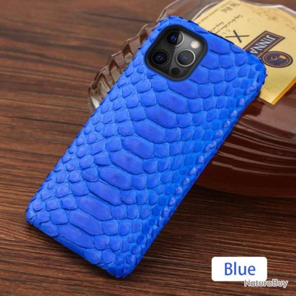Coque Serpent Python Veritable pour iPhone, Couleur: Bleu, Smartphone: iPhone 12 Mini