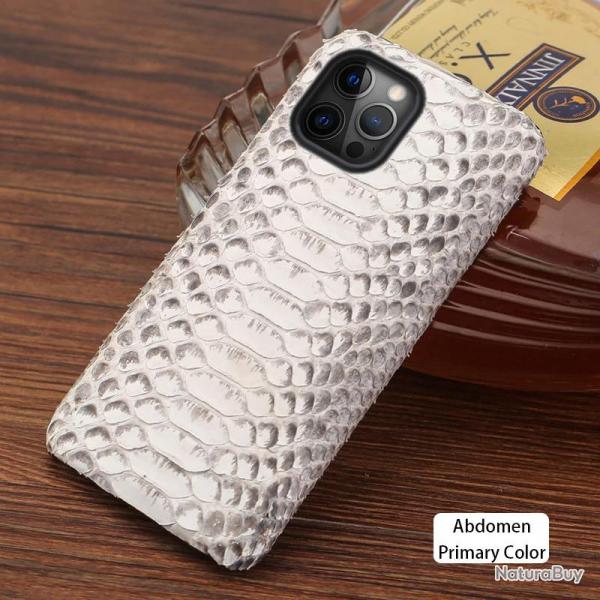 Coque Serpent Python Veritable pour iPhone, Couleur: Ventre Naturel, Smartphone: iPhone 12 Pro Max