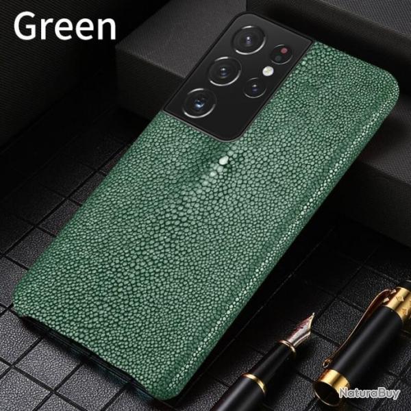 Coque pour Samsung Cuir Raie Galuchat, Couleur: Vert, Smartphone: Galaxy S21