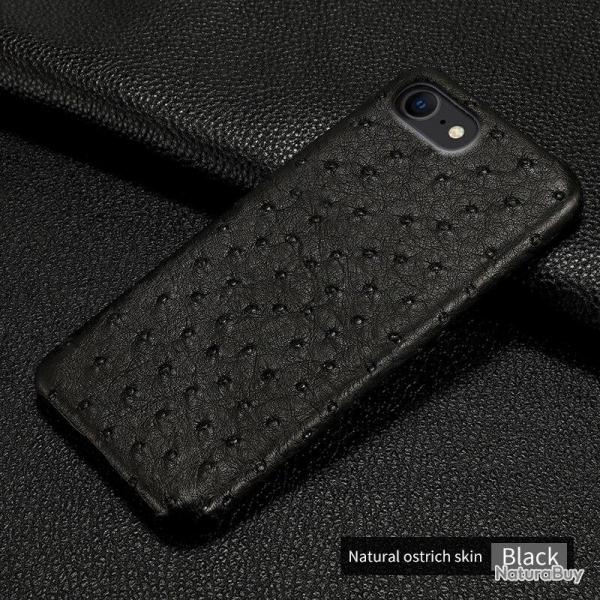 Coque pour iPhone Autruche Veritable, Couleur: Noir, Smartphone: iPhone 12