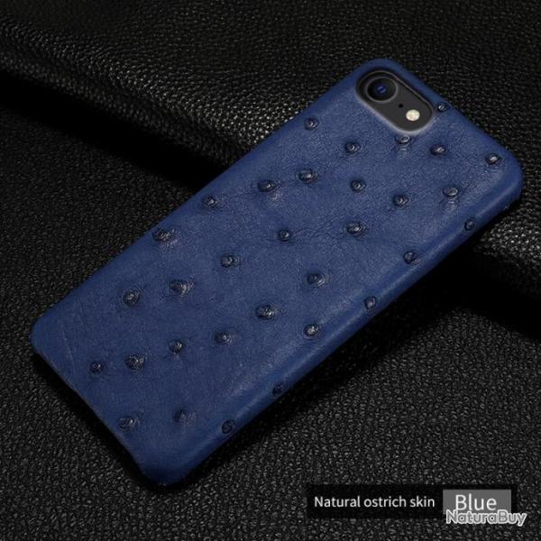 Coque pour iPhone Autruche Veritable, Couleur: Bleu, Smartphone: iPhone 12